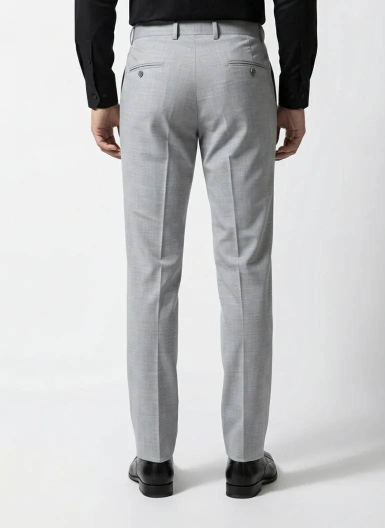 Grey Solid Structured Trousers - 2