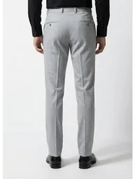 Grey Solid Structured Trousers - 2