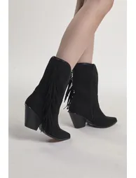 Black Fringed Cowboy-Boot - 1