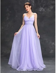Leely Lavender Spaghetti Strap Tulle A-Line Bridesmaid Dress - 4