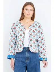 Yumi Blue Boho Print Cotton Reversible Quilted Jacket - 3