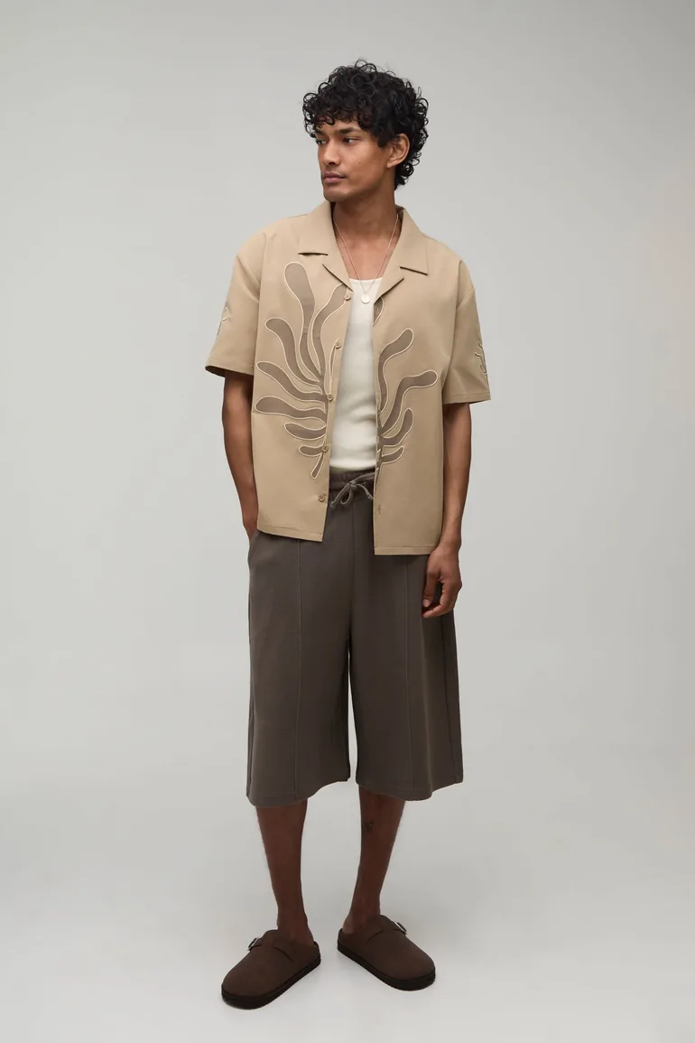 Textured Pintuck Jersey Twill Bermuda Jort - vintage khaki - 3