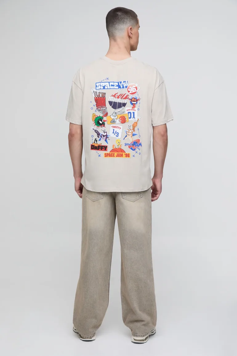 Oversized Space Jam Cartoon Printed License T-shirt - stone - 2