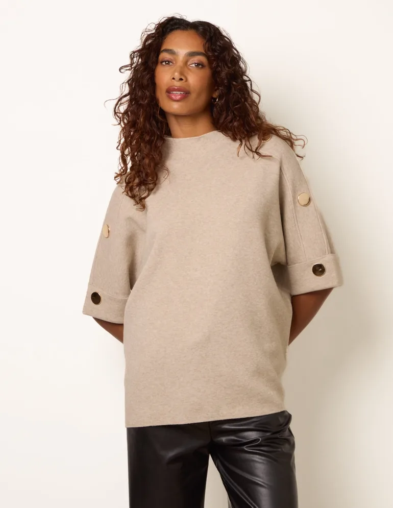 Short Sleeve Button Detail Jumper