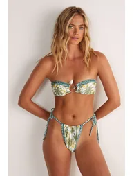 Palm Tree Bandeau Trim Detail Tie Bikini Set