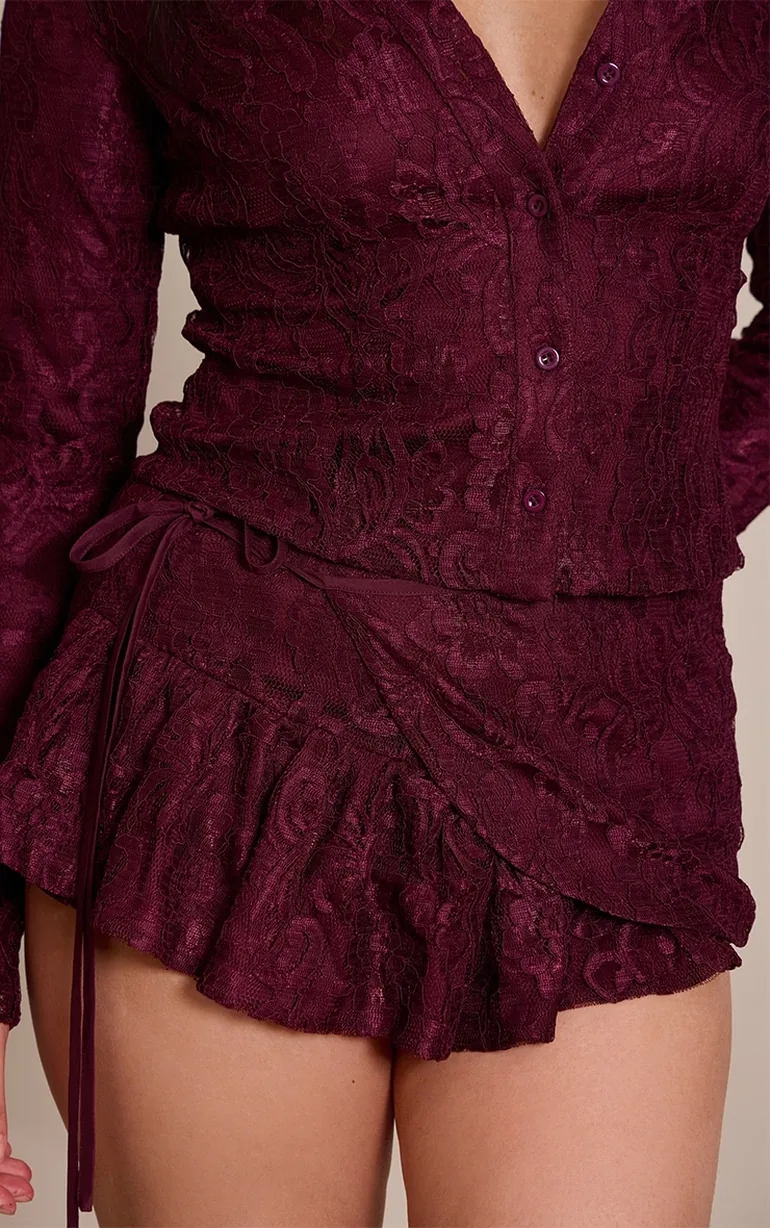Plum Lace Frill Detail Cargo Skort - 4