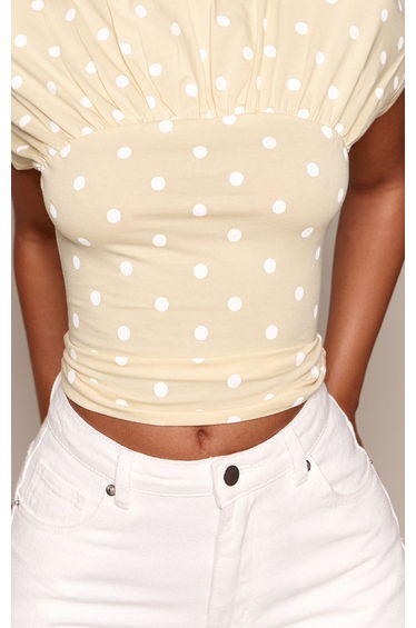 Petite Lemon Polka Dot Ruched Detail Fitted Top product thumbnail 4