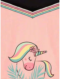 Floral Unicorn Girl's Salmon Black Dress - 3