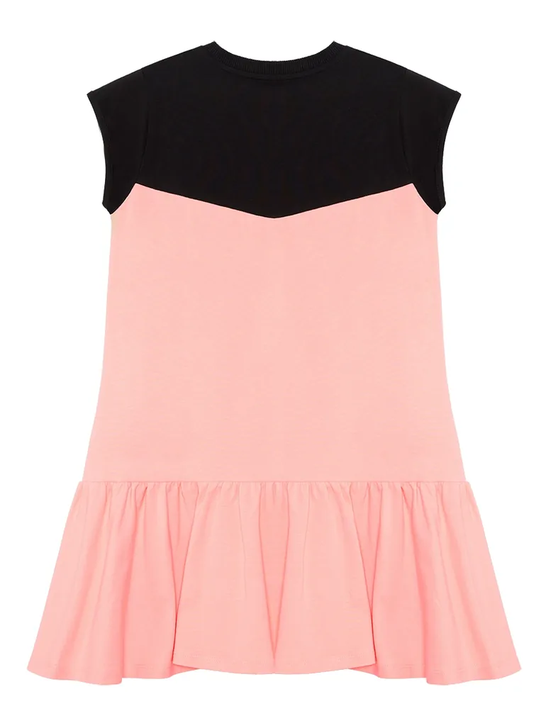 Floral Unicorn Girl's Salmon Black Dress - 4