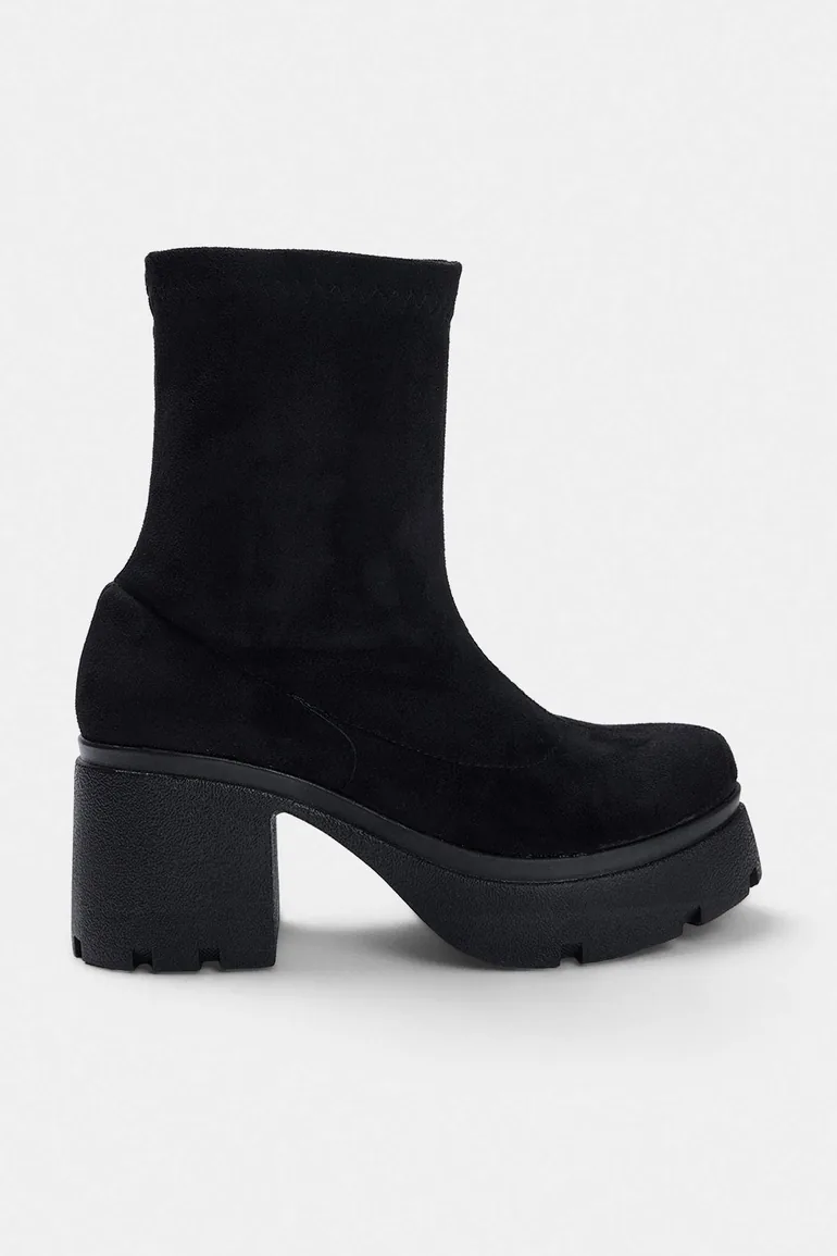 Black Suede Stretch 8 cm Women's Block Heeled Boots - 2