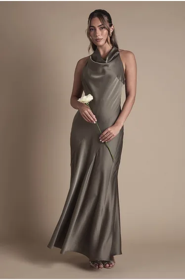 Oasis Cowl Halterneck Satin Maxi  Dress