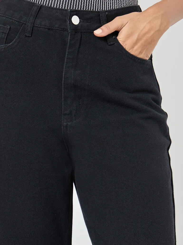 Solid Mid Rise Wide Leg Jeans - 3