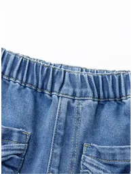 Girls' Denim Pants with Bow Pockets - 2