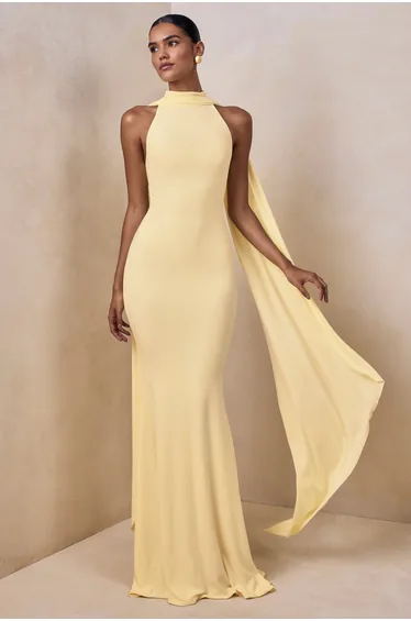 Cordy | Lemon High-Neck Maxi Dress With Cape