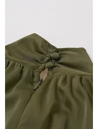 Refined Twist Knot Collar Maxi Dress with Tassel Sash in Army Green - 6
