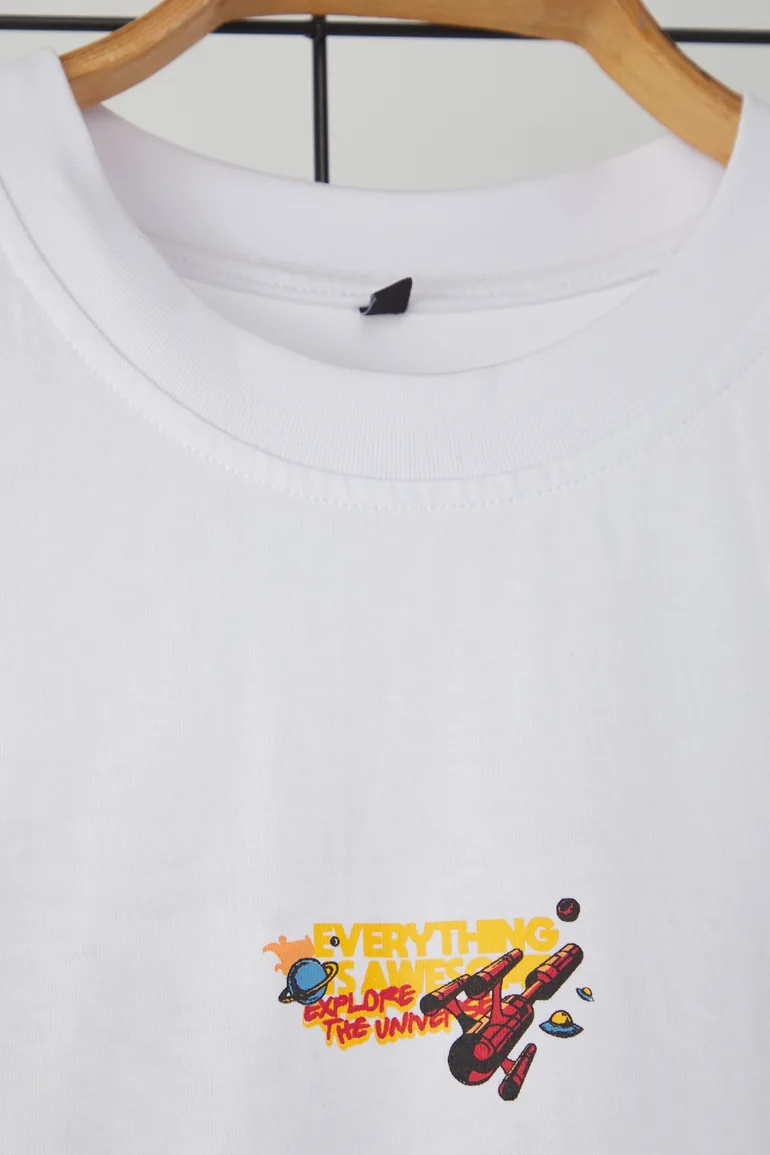 White plus size oversized/wide fit front and back space print 100% cotton t-shirt - 4