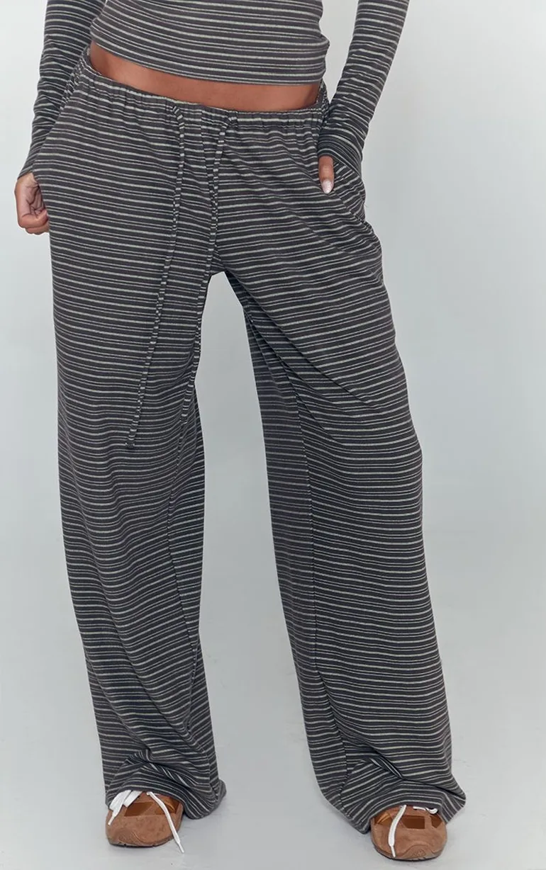 Tall Dark Green Striped Soft Fleece Straight Leg Joggers - 1
