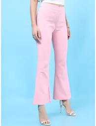 Women Pink Flared Pants with Side Zip - 2