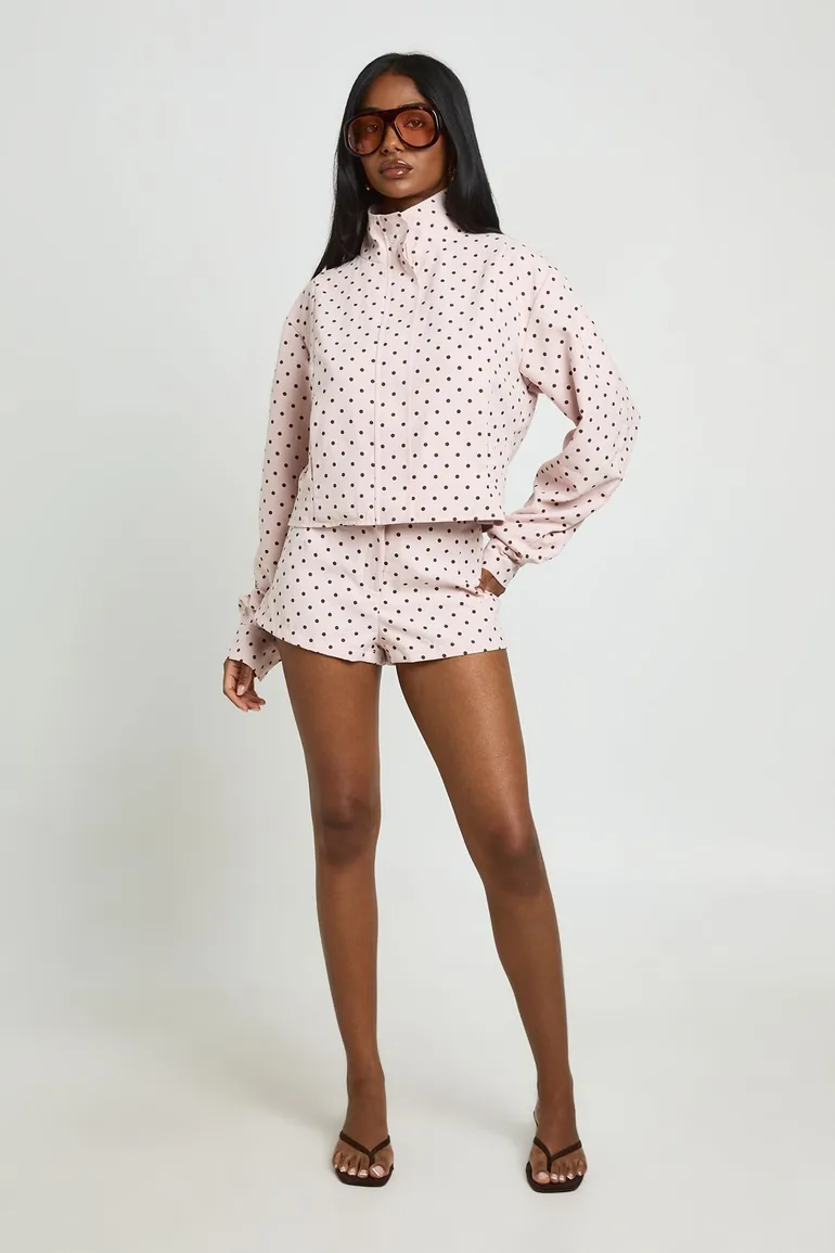 Polka Dot Fitted Mini Shorts - baby pink - 3