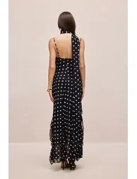 Veronica Polka Dot Ruffle Trim Maxi Dress with Scarf - 8