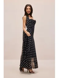 Veronica Polka Dot Ruffle Trim Maxi Dress with Scarf - 5