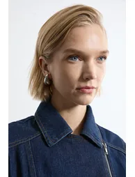 Denim Pleated Hem Biker Dress - 1
