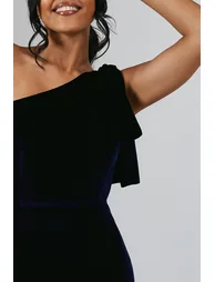 Bow One Shoulder Velvet Maxi Dress - 3