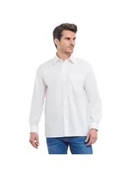 Russell Collection Mens Poplin Easy-Care Long-Sleeved Shirt - White