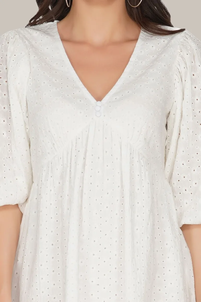 Kora White Cotton Mini Dress - 4