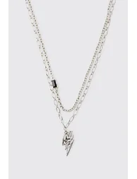 Flamed Lightning Bolt Necklace - silver - 1