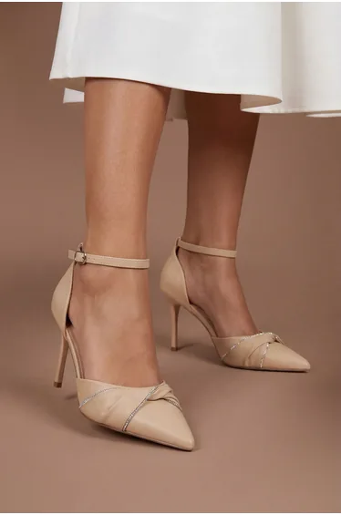 Valaine Satin Diamante Twist Stiletto Heel Court Shoes