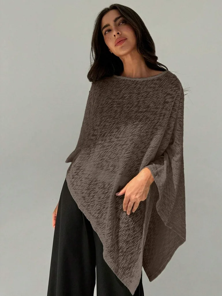 Women Solid Textured Round Neck Cape Top