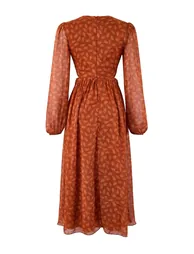 Tile Cut Out Accessory Detail Chiffon Maxi Woven Dress - 1