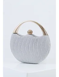 Elegance Round Handle PU Leather Clutch in Silver