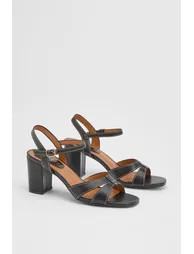 Sarah Faux Leather Block Heel Open Toe Sandals