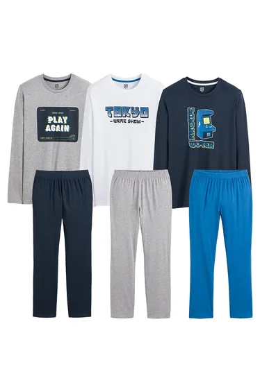 Pack of 3 Arcade Games Pyjamas in Cotton