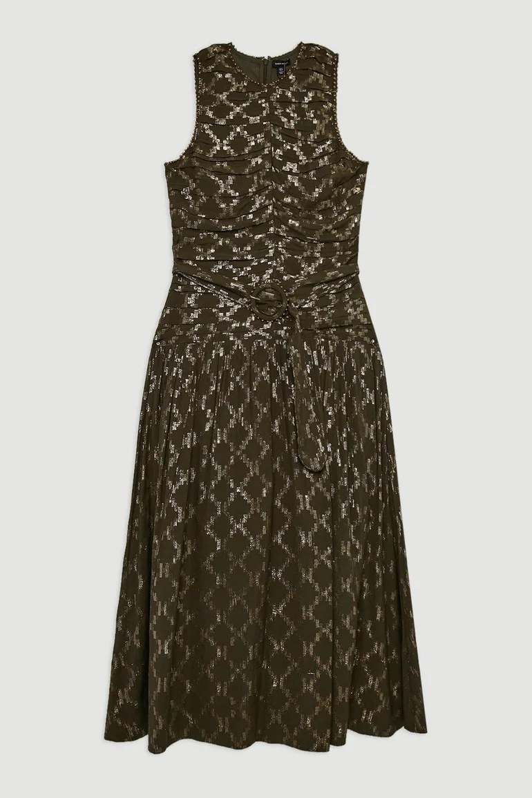 Viscose Metallic Thread Beaded Woven Midaxi Dress - 3
