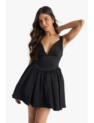 Premium Ruched Cup Volume Mini Dress - black - 2