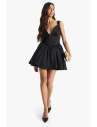 Premium Ruched Cup Volume Mini Dress - black