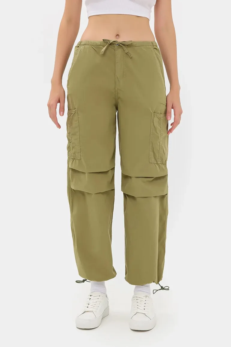 Mid Rise Drawstring Cargo Trousers - 1