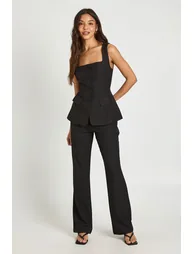 Square Neck Longline Waistcoat - black - 1
