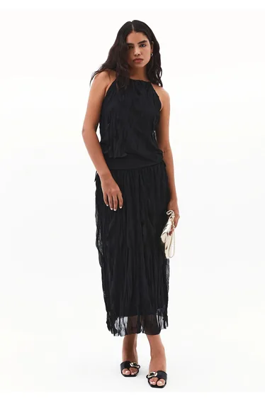 Halter Neck Crinkled Look Blouse - BLACK