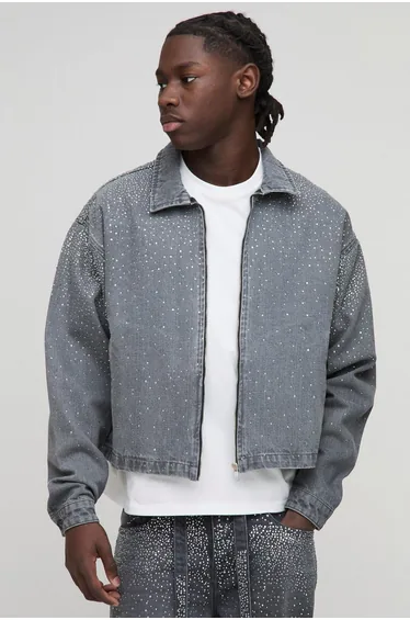 Boxy Rhinestone Denim Jacket