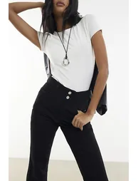 Black High Rise Relaxed Flare Jeans - 3