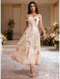 Women Floral Print Strappy Maxi Dress - 1