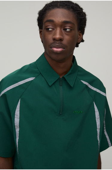 Oversized Boxy Reflective Panel Nylon Polo Shirt & Relaxed Short Set - forest product thumbnail 3
