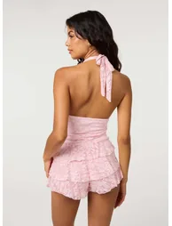 Lace Halter Neck Tiered Playsuit - 3