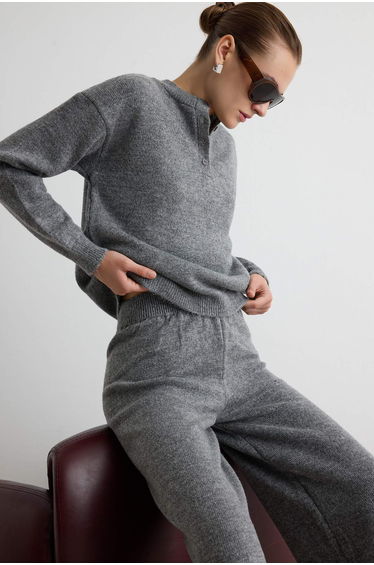 Anthracite Knitwear Buttoned Collar Sweater Pants Bottom - Top Set product thumbnail 3