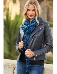 Navy Blue Leather Biker Jacket - 4