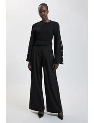 Military Button Up Sleeved Knitted Jumper